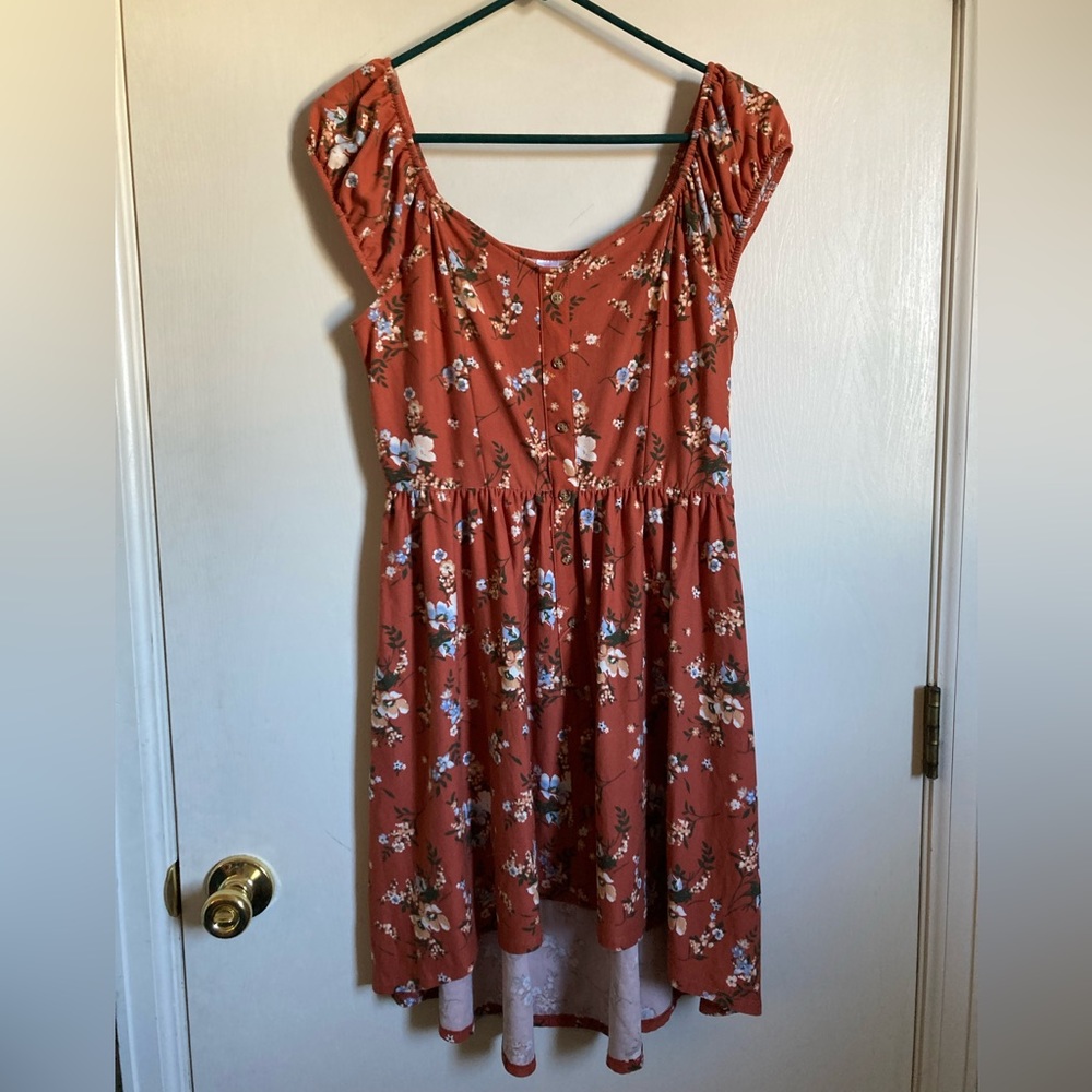 *No Boundaries Rusty Brown Floral Cap Sleeve Jr. Large Midi Dress #RW